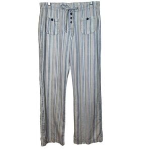 Style Me Pants Womens 8 Blue Striped Linen Blend Coastal Grandma Wide Leg Casual